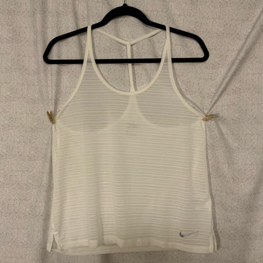 Nike Dri-Fit White Mesh T-Back Tank Top (Med)
